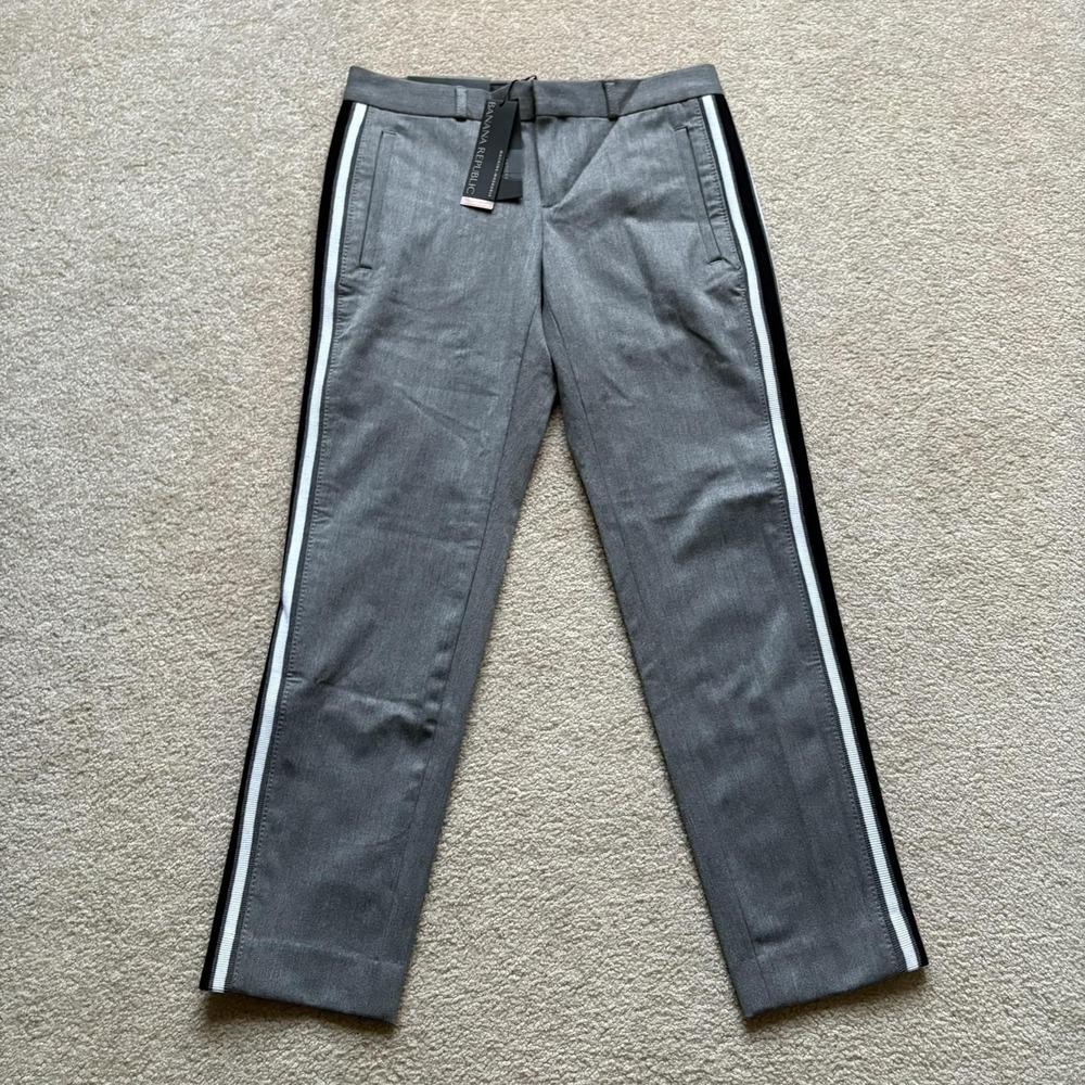 Banana Republic Avery Pants Womens 0 Gray Side Stripe Mid Rise Cropped Leg